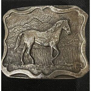 Colorado Silverstar Belt Buckle Pewter Horse Walking Vintage Denver